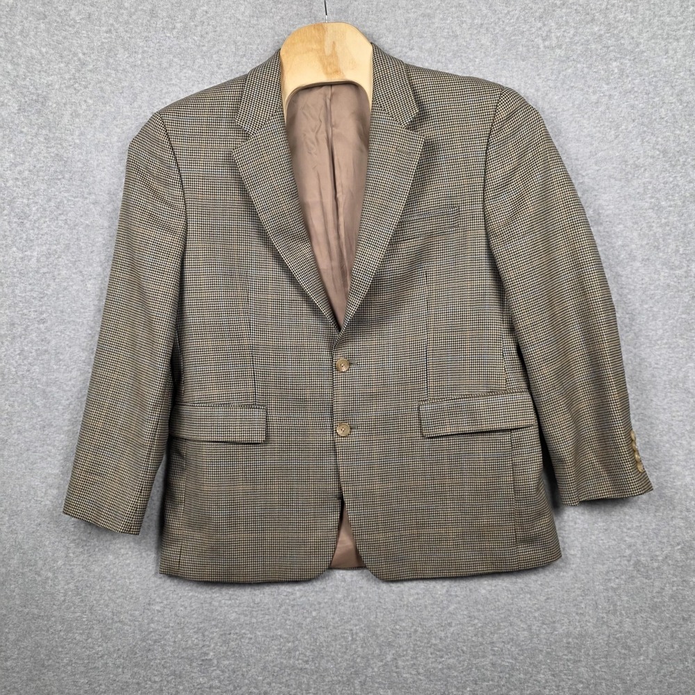 Lauren Ralph Lauren Blazer Mens 42S Brown Wool Houndstooth Sport‎ Coat Jacket